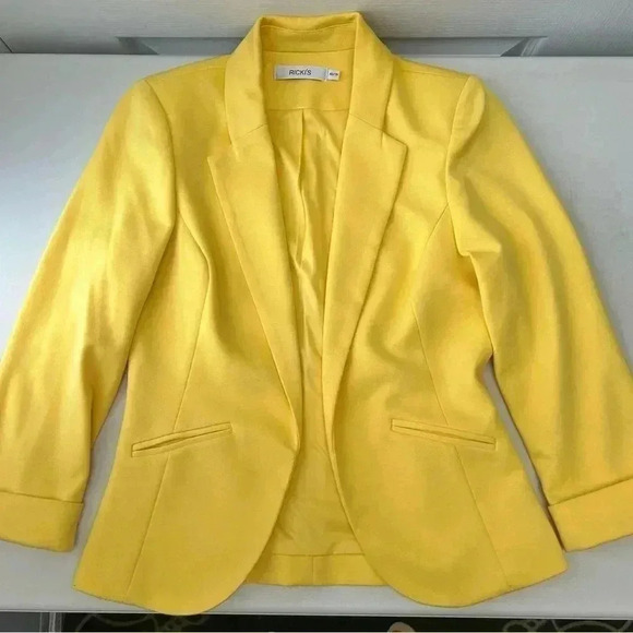 Ricki’s Blazer Ponte Knit Cropped Open  Front Yellow Size XS - Picture 11 of 13